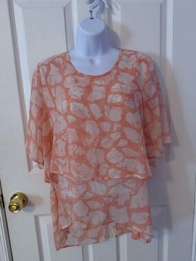 Bar III Peach and Cream Layered Chiffon Blouse
